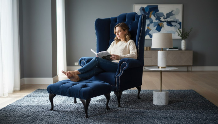 Chesterfield oorfauteuil met voetenbankje Relax 1-zitsbank Eenzitter 2-delig
