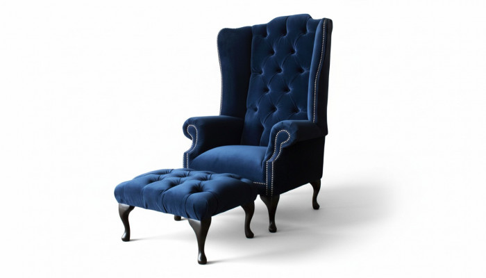 Chesterfield oorfauteuil met voetenbankje Relax 1-zitsbank Eenzitter 2-delig