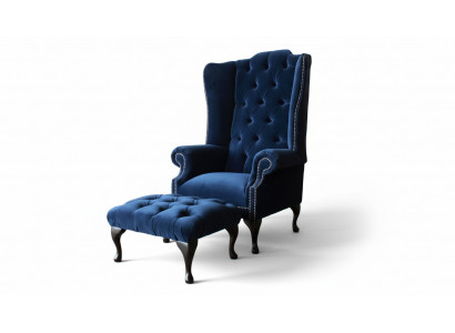 Chesterfield oorfauteuil met voetenbankje Relax 1-zitsbank Eenzitter 2-delig