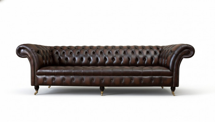 Ledersofa Bank 4-zits Bank Luxe Klassieke Leren Chesterfield Banken