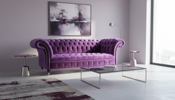 Chesterfield 3-zits designbank gestoffeerde zitting stof luxe bank nieuw