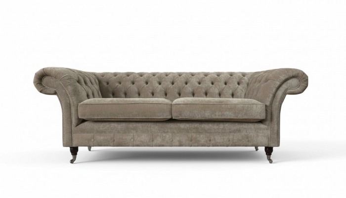Driepersoons Chesterfield Sofa 3-zits bank Grijs Stof Woonkamer Luxe