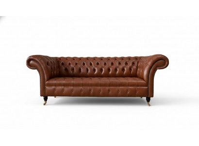 Chesterfield bank 3-zits bruin modern gestoffeerd leer woonkamer design.