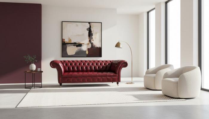 Chesterfield 3-zits leren bankstel bekleding luxe bruin bank meubels 230cm