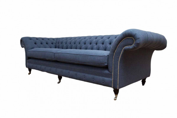 Ontwerp Chesterfield Bankstel 4-zits Stof Bank Blauw Bekleding Woonkamer