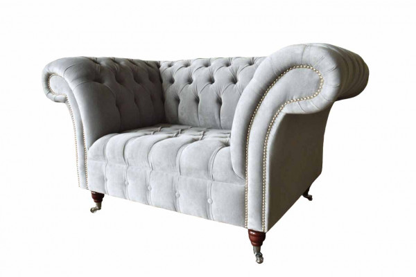 Grijze Chesterfield oorfauteuil Grijs fauteuil Bank Stoffen bank Woonkamer