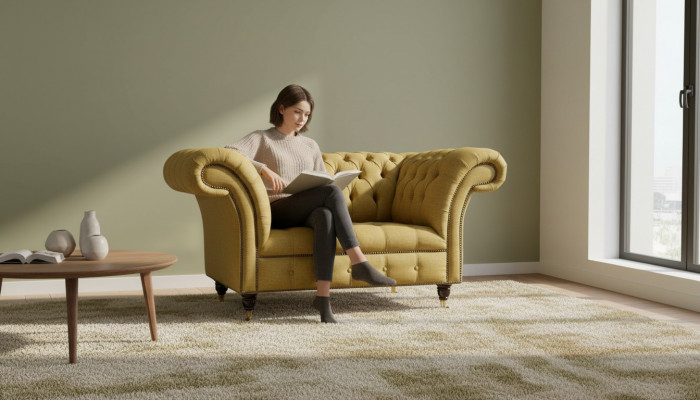 Chesterfield fauteuil design gestoffeerde bank bruin textiel meubels nieuw
