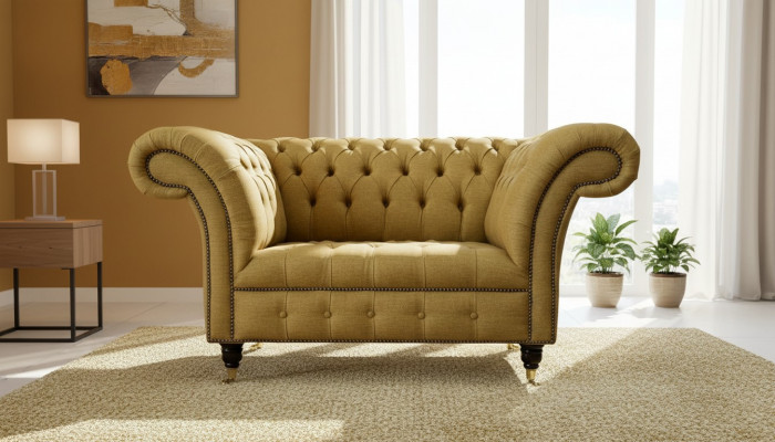 Chesterfield fauteuil design gestoffeerde bank bruin textiel meubels nieuw