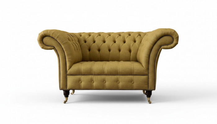 Chesterfield fauteuil design gestoffeerde bank bruin textiel meubels nieuw