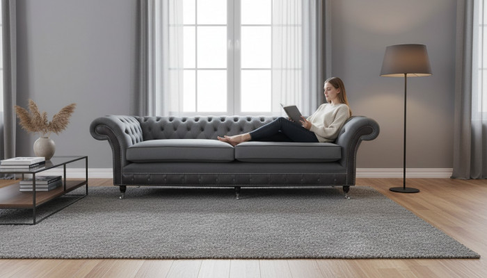Ontwerp Bank Luxe Beklede bank Bank 4-zits Chesterfield Luxe Grijs