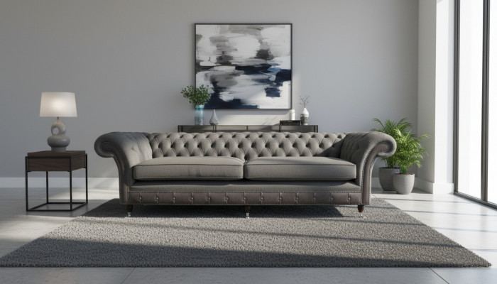Ontwerp Bank Luxe Beklede bank Bank 4-zits Chesterfield Luxe Grijs