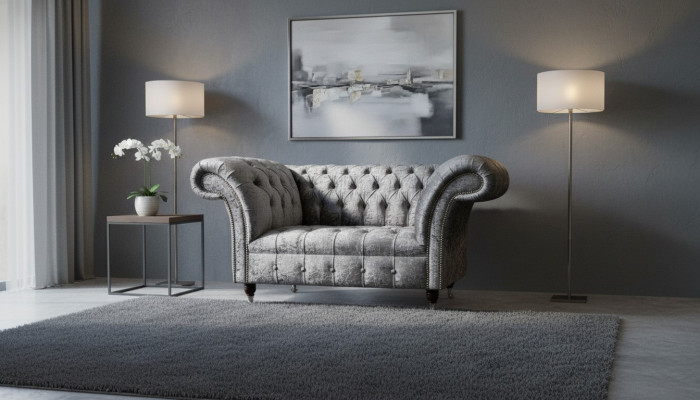 Chesterfield fauteuil ontwerp gestoffeerde bank Chesterfield textiel zilver