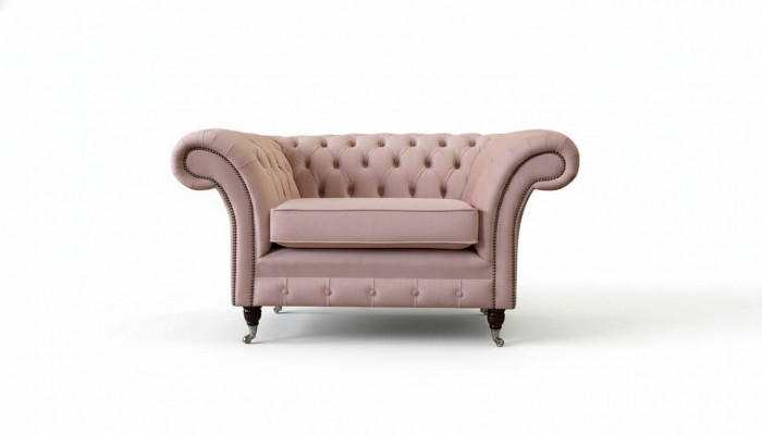 Chesterfield Design Fauteuil Roze Bekleding Luxe Stoffen Bankstellen 1-Zits