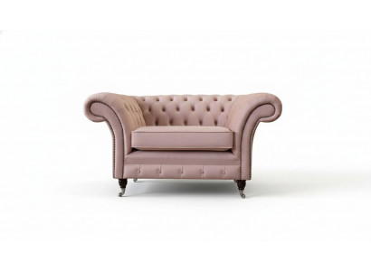 Chesterfield Design Fauteuil Roze Bekleding Luxe Stoffen Bankstellen 1-Zits