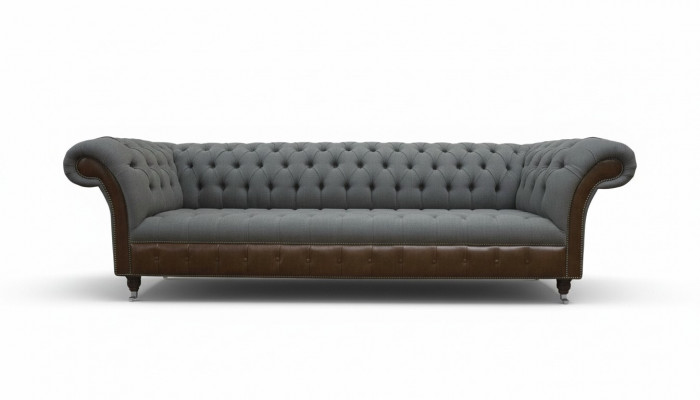 Engelse Chesterfield luxe textiele sofa 4-zits sofa gestoffeerd design stoffen banken