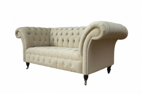 Twee persoons gestoffeerde bank met 2 zits van luxe textiel Chesterfield nieuw