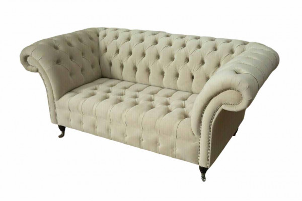 Twee persoons gestoffeerde bank met 2 zits van luxe textiel Chesterfield nieuw