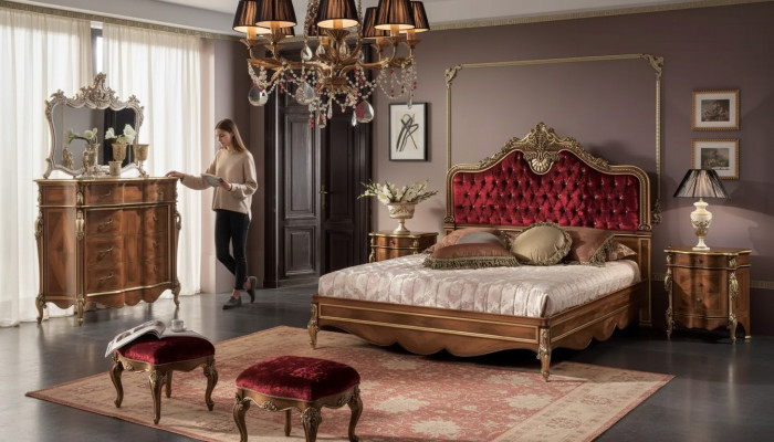 Slaapkamer meubels 5-delig set Bed 2x nachtkastje Kommode Klassiek Hout