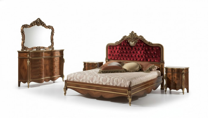 Slaapkamer meubels 5-delig set Bed 2x nachtkastje Kommode Klassiek Hout