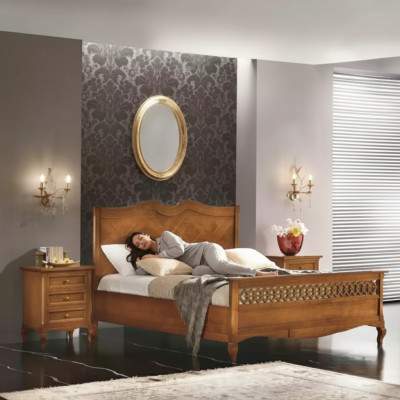 Bed 2x bedside tables 3-piece. Italian furniture bedroom wood new set