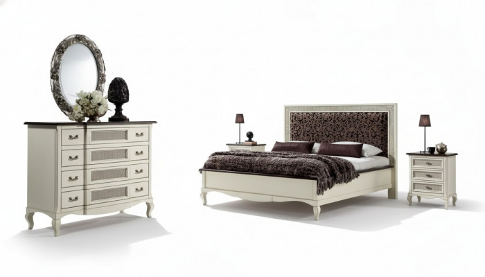 Bed 2x bedside tables 5-piece. Italian furniture bedroom dresser wood