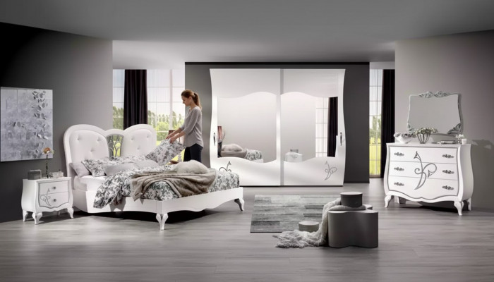 Slaapkamer 5-delige set Bed 2x Nachtkastjes Kledingkast Modern Meubels