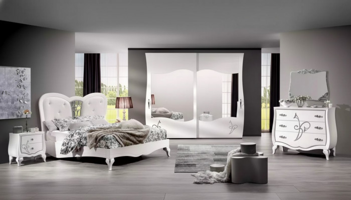 Slaapkamer 5-delige set Bed 2x Nachtkastjes Kledingkast Modern Meubels