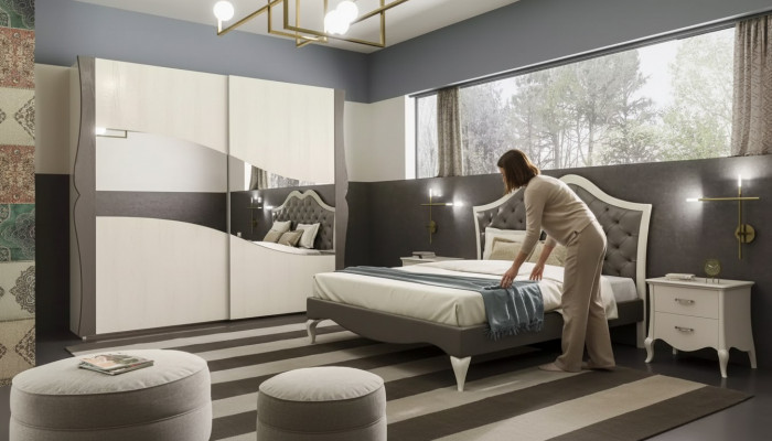 Ontwerp bedden slaapkamer bed 2x nachtkastjes modern luxe meubels 3-delig