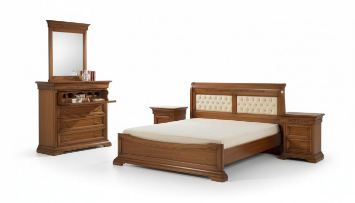 Bed Bed 2x Nightstands Wood Design Beds Bedroom 5 pcs. Sets