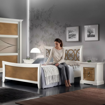 Slaapkamer meubels 3-delig set Bed Massief hout Nachtkastjes 2x Bedden Hout