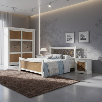 Slaapkamer meubels 3-delig set Bed Massief hout Nachtkastjes 2x Bedden Hout