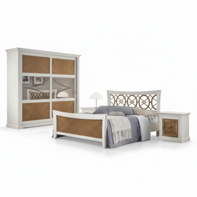 Slaapkamer meubels 3-delig set Bed Massief hout Nachtkastjes 2x Bedden Hout