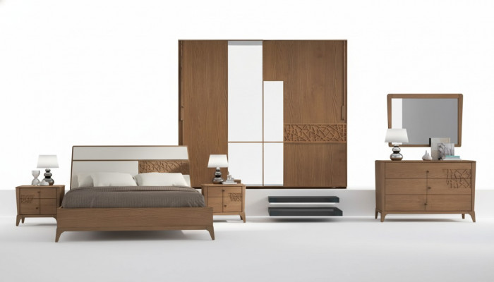 Slaapkamer set 6-delig. Luxe bed 2x nachtkastjes kledingkast hout nieuw.