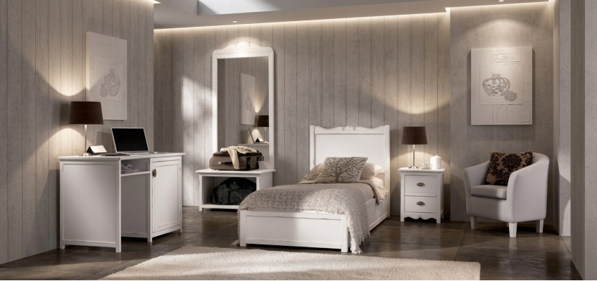 Slaapkamer Bed Nachtkastje Bureau Staande spiegel Groep Set 4-delig.