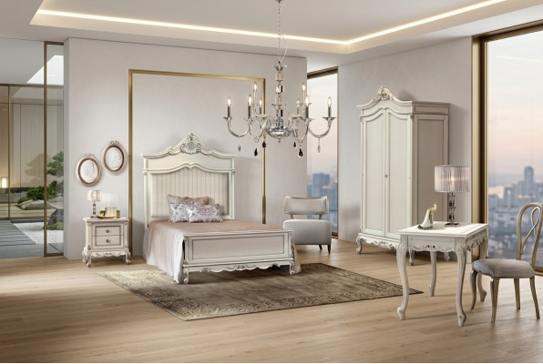 Slaapkamer Set Stijl Modern Bed Nachtkastje Bureau Meubels 4-delig.
