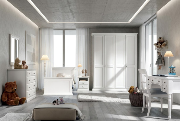 Jeugdkinderkamer set slaapkamer modern bed nachtkastje tafel 5-delig.