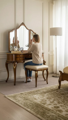 Make-up tafel spiegel luxe console ladekast slaapkamer hout design nieuw