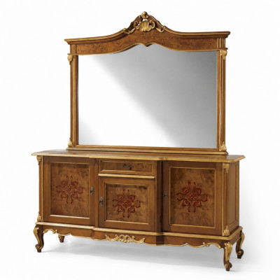 Dressoir Set Italiaanse meubels 2-delig Massief houten dressoir met spiegel