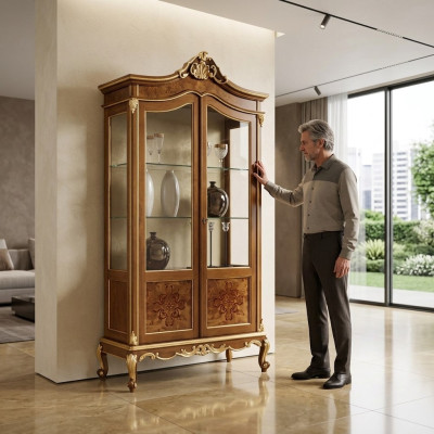 Houten vitrines glazen kast massief hout dressoir vitrine woonkamer meubels