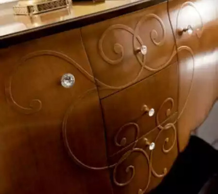 Volledige set eettafel 4x stoelen eetkamerset groep hout vitrine 7-delig