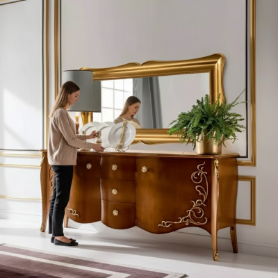 Sideboard Italiaanse meubels Spiegel 2-delige commode Sideboard kast hout