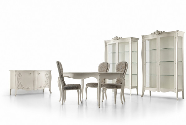 Luxe eetkamer set 7-delig wit hout meubilair vitrine 4 stoelen tafel