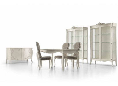 Luxe eetkamer set 7-delig wit hout meubilair vitrine 4 stoelen tafel