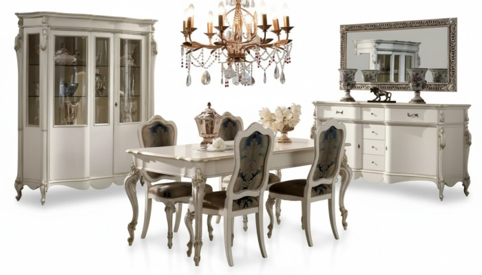 Klassieke eettafel 4x stoelen eetkamer groep tafel zitgroep 8-delig