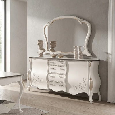 Dressoir met spiegel, wit houten meubelontwerp voor de woonkamer, nieuw.