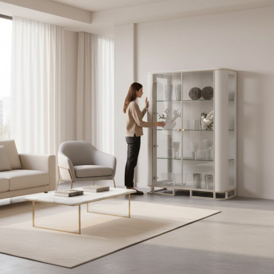 Ontwerper Vitrine Meubels Hout Wit Luxe Vitrinekast Ontwerp Italiaanse Meubels