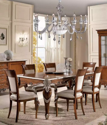 Eettafel 6x stoelen Eetkamer Eethoek Klassieke dressoir 9-delige set