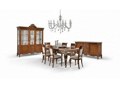 Eettafel 6x stoelen Eetkamer Eethoek Klassieke dressoir 9-delige set