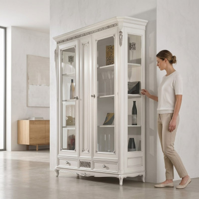 Klassieke vitrinekast Woonkamer vitrinekast Wit Glazen vitrine Nieuw