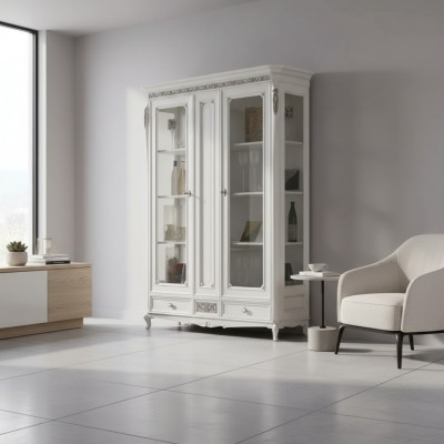Klassieke vitrinekast Woonkamer vitrinekast Wit Glazen vitrine Nieuw